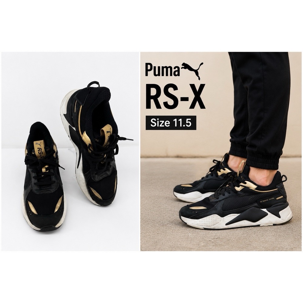 PUMA RS-X Running System Sneakers Streetwear Black Gold Men's US 11.5 EUR 45